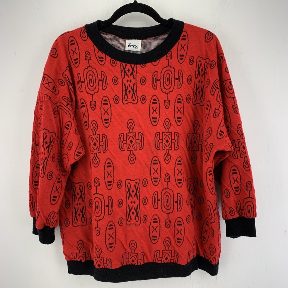 Vintage Suzy Womens Large XL Pullover Sweater Top 3/4‎ Sleeve Tribal Southwest